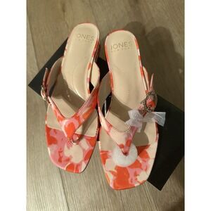 Jones New York Women's Pink Multi Floral Strappy Sandals Bow Buckle Size 6.5M